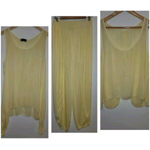 Bella Amore Womens Yellow Pants 3 Piece Set Size S/M Flowy Pants Top Lightweight